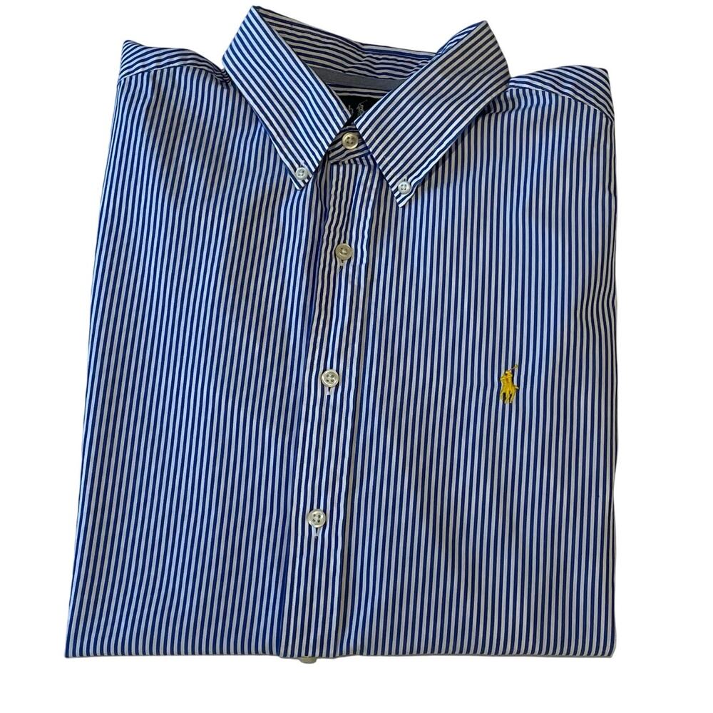 Ralph Lauren Classic Fit Striped Button Down Shirt Men's Sz XL Blue White Preppy